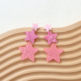 Pink Star Earrings Hot Pink Earrings For Women Y3k Star dangle Earrings for Girls Pink Jewelry Gifts(A)