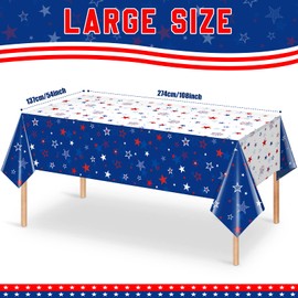 Jectivs 3 Pack Patriotic Tablecloth Decorations for 4th of July Independence Day, Plastic Memorial Day Table Cover Printed with Stars and Fireworks for Patriotic Themed Party Supplies, 54 x 108 Inch