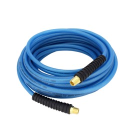 Milton (1623-2) FLEX HOSE Reinforced Polyurethane Air Hose 50 ft. x 1/4” ID, 200 PSI, Lightweight Hybrid Air Compressor Hose w/ ¼” MNPT brass fitting, Cold Weather Flexible, Bend Restrictor – Blue