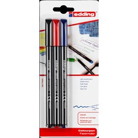 edding 1200 Felt-Tip Pens Fine - Black, Red, Blue - Pack of 3 Colourful Pens - Bullet Tip 1 mm - Felt Tip Pen for Drawing and Writing - for School, Mandala