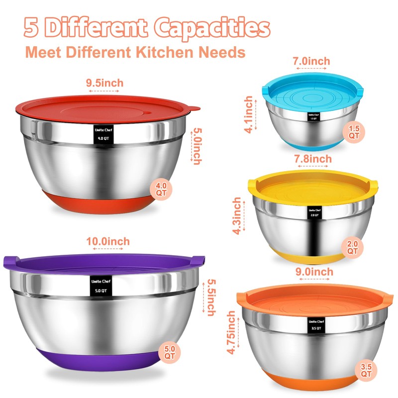 Umite Chef Mixing Bowls with Airtight Lids Set, 8PCS Stainless