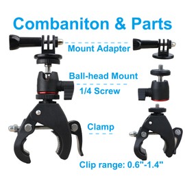 Hocoder Super Clamp Action Camera Clamp Mount Bike Handlebar Mount Ball-Head Adapter 360°Swivel, Compatible with Gopro Hero 13 12 11 10 9 / Insta 360 / DJI Action Cameras