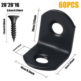 NAHUAA Small Angle Brackets 40 Sets Black L Brackets for Wood 20 x 20 mm Stainless Steel Corner Bracket 90 Degree with Screws for Wood Furniture Desk Table Shelf Corner Braces Fixing