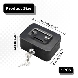 Small Cash Box with Key Lock, Lockable with Key, Piggy Bank with Key, Small Cash Box, Portable Metal Money Box with for Coins and Notes, Safe Tip Cash Box