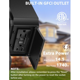 Porch Light with GFCI Outlet, 14'' Large Dusk to Dawn Outdoor Lights for House, Waterproof Exterior Lighting Fixtures, Black Anti-Rust Outside Wall Mount Sconce for Patio Front Door Entryway, E26