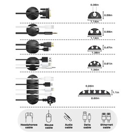 24 Piece Cable Clips Organizer, Viaky Cord Organizer Stick Desk Computer Cable Management Rubber Adhesive Wire Clip for Cords - Home, Office, Nightstand, Car and Bedside - Black/White/Gray