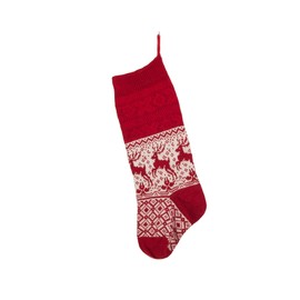 Reindeer red Wool knit Christmas stockings Intarsia pattern 1 piece