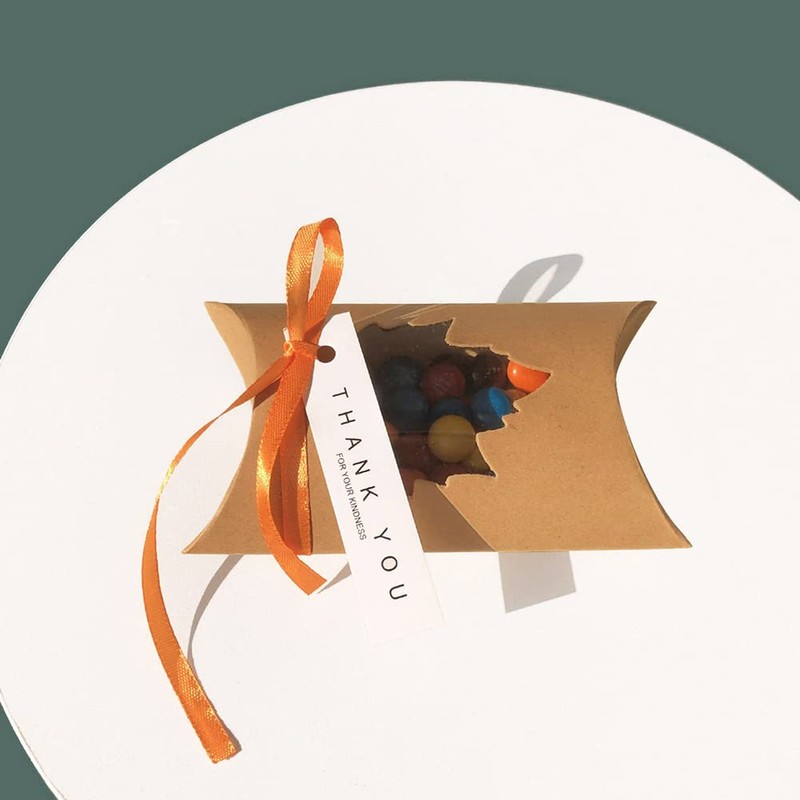 25 PCS Kraft Pillow Gift Box with Window Candy Treat