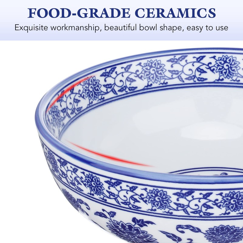 Kichvoe 7Inch White And Blue Porcelain Bowls Ceramic Noodle Bowl