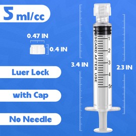 5mL Luer Lock Syringes without Needle - Syringe with Cap, Sterile Individually Sealed, Professional, Industrial & Personal Home Care, 20 Pack