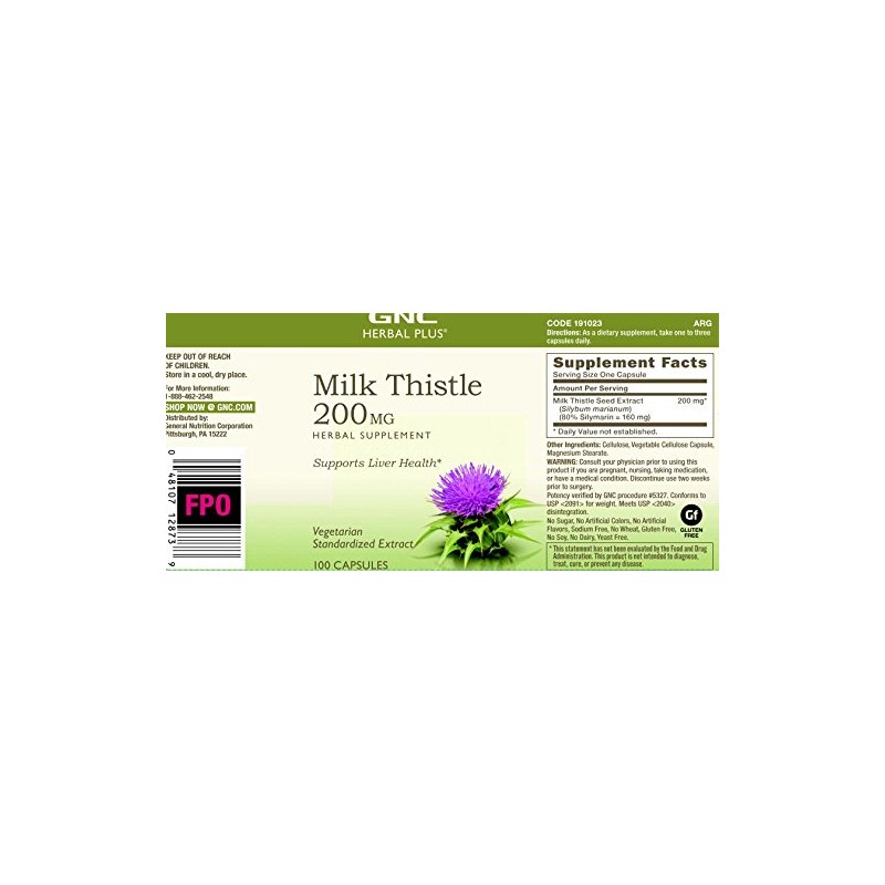 GNC Herbal Plus Milk Thistle 200mg Supplement, Vegetarian, Supports Healthy