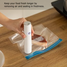Basicwise Handheld Vacuum Sealer Machine with 24-pc Reusable Bags Food Storage Kitchen Organization Sous Vide Cooking Pantry Preservation Refrigerator Management Meal Preparation & Airtight Sealing
