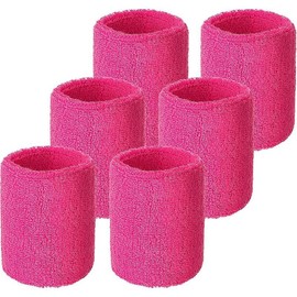 6 Pcs Wrist Sweatbands Sports Absorbent Tennis Wristbands for Basketball Football Running Competitions - Color: Neon Pink