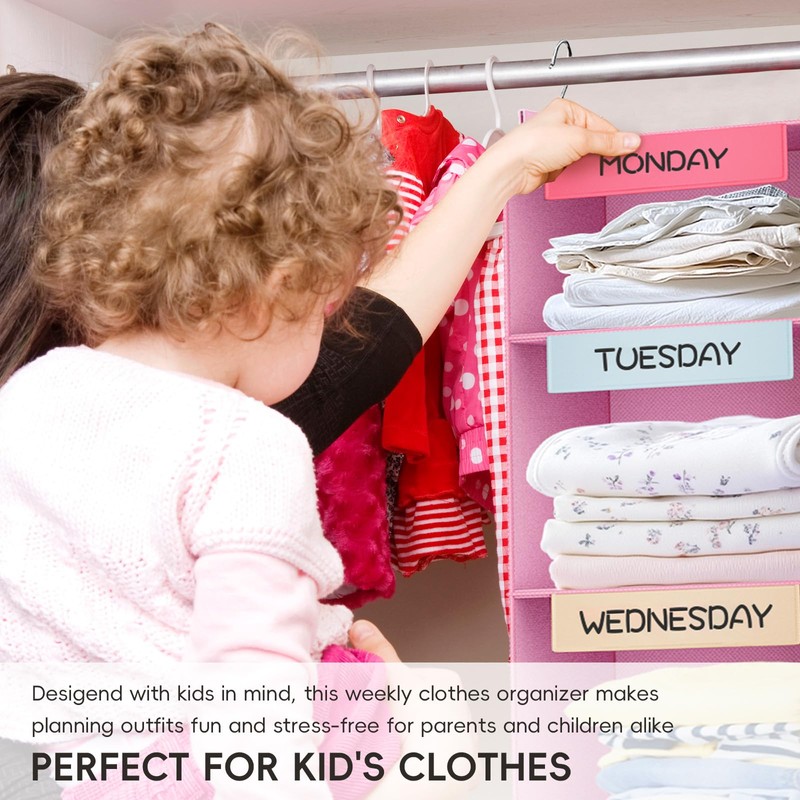VERONLY Weekly Hanging Closet Organizer for Kids, 6-Shelf Clothes Storage