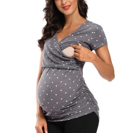 Glampunch Women's Maternity Nursing Tops Short Sleeve V Neck Breastfeeding Tee Shirts Pregnancy Tops