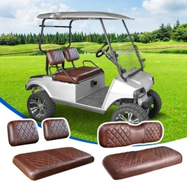 NOKINS 4PCS Golf Cart Seat Covers Kit, Front and Rear Seat Covers Fits Club Car DS Pre-2000 Standard Seat Cushion, Club Car DS Vinyl Seat Covers Accessories(Brown and Brown 8438)