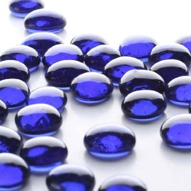 Deep Dark Translucent Cobalt Blue Glass Gems | Table Scatters, Arts, Crafts Flat Marbles | 48 Ounces