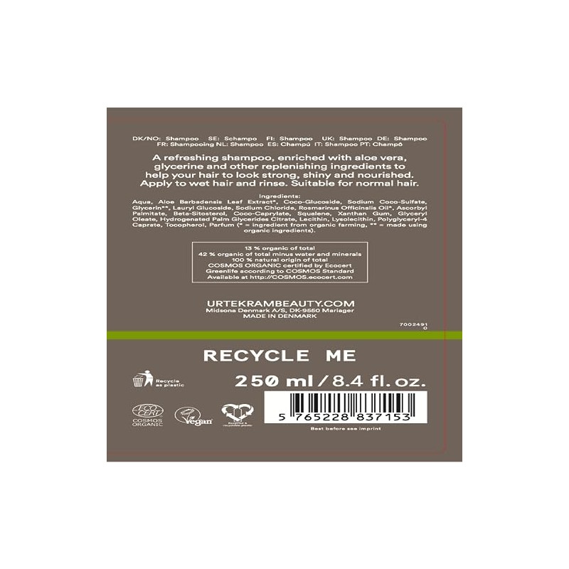 URTEKRAM Champú de romero para cabello fino, 250 ML