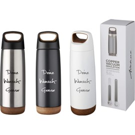 Schmalz® Valhalla Sports Bottle with Engraving 600 ml Vacuum Insulated Flask Made of Copper Stainless Steel with Copper Insulation Leak-Proof (Silver, with Engraving)