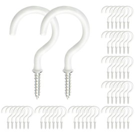 50pcs 1-1/4 Inch Ceiling Hooks for Hanging Plants, Vinyl Coated Screw-in Wall Hooks White Cups Hooks for Indoor & Outdoor Lights