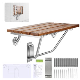 𝙐𝙥𝙜𝙧𝙖𝙙𝙚 28 Inch Folding Shower Seat Wall Mounted, Teak Wood Shower Seat with Stainless Steel Bracket, 550lb Capacity, for Elderly, Disabled, Pregnant Women, Kids