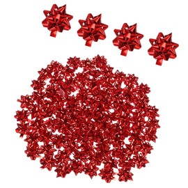Unifizz 100pcs 1" Mini Star Bows Metallic Gift Bows Self Adhesive Gift Wrapping for Birthday Wedding Christmas Party Decoration Red