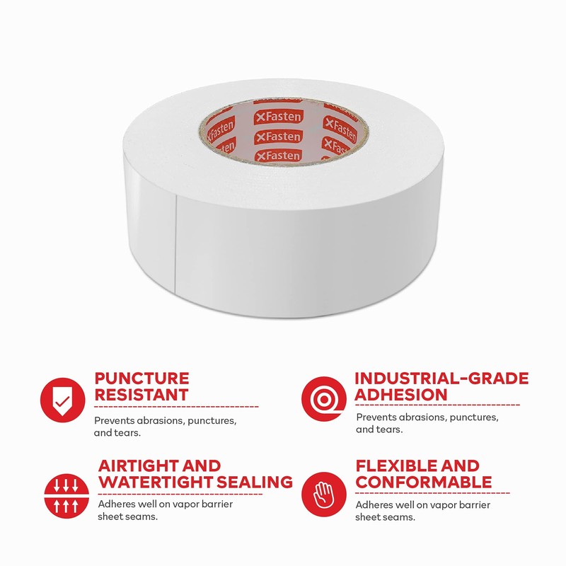 XFasten White Vapor Barrier Tape, 9 mil, 3.78-Inch x 60-Yards,