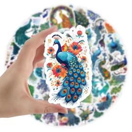 50 Pcs Peacock Stickers for Water Bottle,Bike,Phone,Computer, Car,Laptop,Motorcycle, Scrapbook,Luggage,Skateboard,Cute Animal Stickers,Waterproof Aesthetic Vinyl Decals,Gift for Teens Boys Adults