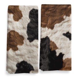 Qeheb Western Farmhouse Cow Print Kitchen Towels - Decorative Set, Rustic Cow Lover Hand Dish Tea Towels 16x24in