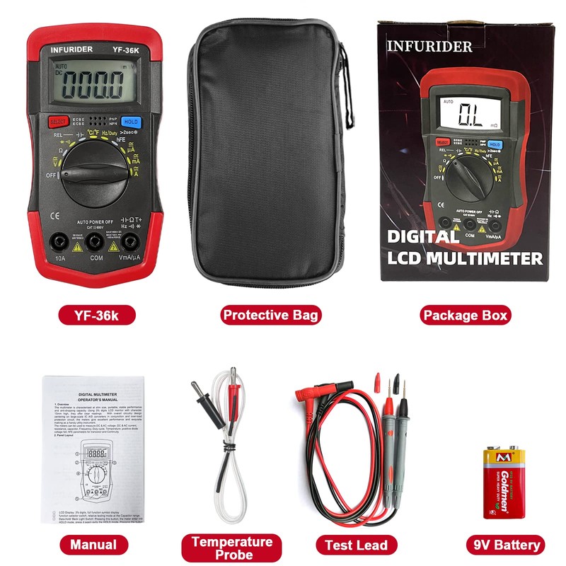 INFURIDER Multimeter Digital YF-36K, Auto Range Voltmeter Ammeter Ohmmeter, 4000
