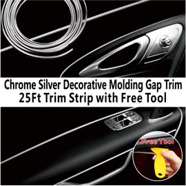 Mr.Brighton LED 25ft (7.6m) Chrome Silver Car Interior Decorative Molding Door Panel Gap Trim Strip