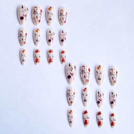 Flower Press on Nails Almond Medium Fake Nails Spring Dandelion Lavender Design False Nails Glossy Finish Glue on Nails Full Cover Floral Stick on Nails Cute Artificial Nails for Women Manicure 24Pcs
