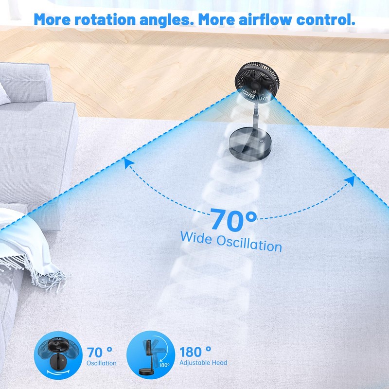 Portable Foldable Oscillating Desk Fan, 8.6" Standing Fans with Remote