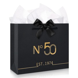 WhatSign 50th Birthday Gift Bag - 50th Birthday Decorations for Women Men N°50 Est.1974 Fifty Anniversary Birthday Party Keepsake Gift Bags