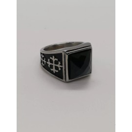 Joyeria Jara Square Onyx CZ Titanium Stainless Steel Size 11 Biker Ring New