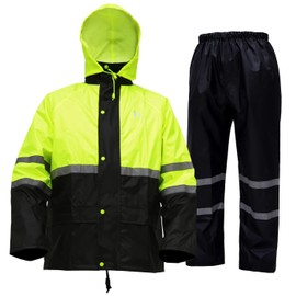HAOKAISEN High Visibility Reflective Safety Jacket, Rain Suits for Men Lightweight Rain Gear, Waterproof Rain Jacket with Pants(Yellow Large)