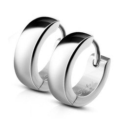 Bungsa Hoop Earrings with Clip Fastening Stainless Steel Silver 1 Pair = 2 Pieces for Men and Women, Stainless Steel, No Gemstone