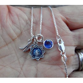 Stella Maris, Tiny Blue Star Miraculous Medal Necklace, 18" Sterling Silver Box Chain, Our Lady Star of the Sea, Confirmation/Sponsor Gift