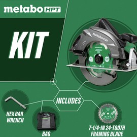 Metabo HPT Circular Saw Kit | RIPMAX | 7 1/4-Inch Blade | 6,800 RPM | Dust Blower Function | 5-Year Warranty | C7UR