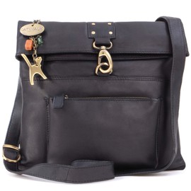 Catwalk Collection Handbags - Women's Leather Anti Theft Cross Body Bag - Small Messenger Bag - Adjustable Shoulder Strap - DISPATCH - Black