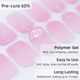 Semi Cured Gel Nail Strips, 28 pcs Gel Nail Stickers/Wraps Work with Any UV Lamp, Long Lasting, Easy to Apply(Gradient Pink)