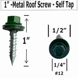 (100) BRAUNY BOY Forest Green - Metal Roofing Screws #10 × 1 Inch, Rubber Washer, Sharp Point, Metal to Wood Siding Screws - Green Qty (100) Screws