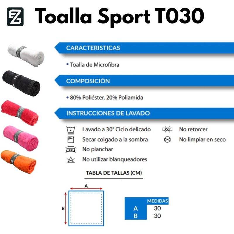 Genérico Romana Ezport Kit 5 Toallas Deportivas, Multicolor, Microfibra, 30x30cm