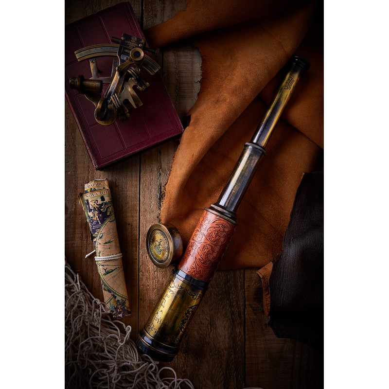Handcrafted Telescope | Half Leather Carving | 20 Inches |
