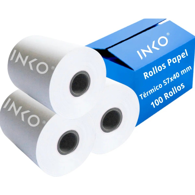 INKO 100 Rollos Papel Termico Miniprinter 57x40 mm impresora 58mm