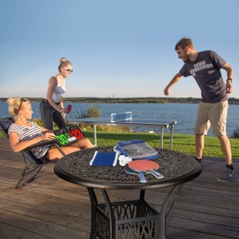 Relaxdays Tischtennis Set, Hülle mit Tischtennis-Netz, 2 Holzschläger, 3 Ping Pong Bälle, Mini Tischtennis, schwarz-rot