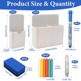 SHENSAIGO 2 Sizes Magnetic Pen Holder, 8 Color Whiteboard Markers, Adjustable Whiteboard Accessories with 2 Magnetic White Board Eraser, White Locker Organiser for Office Home School