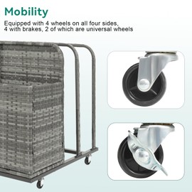 ZealWe Pool Float Storage Box Outdoor Rolling Poolside Storage Basket Organizer for Patio PE Rattan Pool Caddy with Wheels for Cushions, Floaties, Noodles, Life Vests, Beach Balls, Toys