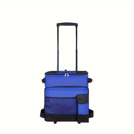 2024 Portable 43L Insulated Cooler on Wheels - Spacious, Foldable, Leak-proof for Outdoor Picnics, Camping & Fishing - Color: Blue