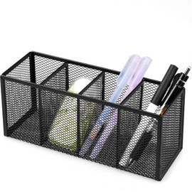 Portalápices de Malla Negro, Organizador de Escritorio Pequeño Soporte de Almacenaje para Material de Oficina Pinceles Organizador, 4 Compartimentos para Casa Escuela Oficina